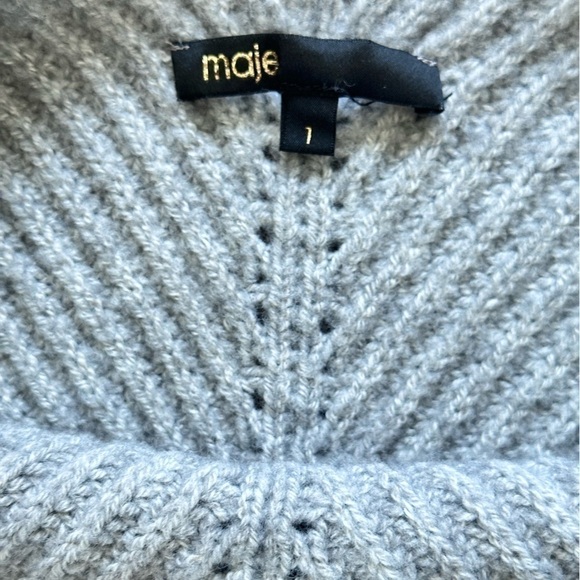 Maje Wool Blend Mock Neck Grey Ribbed Sweater - Picture 6 of 7